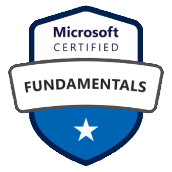 Microsoft Certified: Azure Fundamentals badge. Links to microsoft.com.